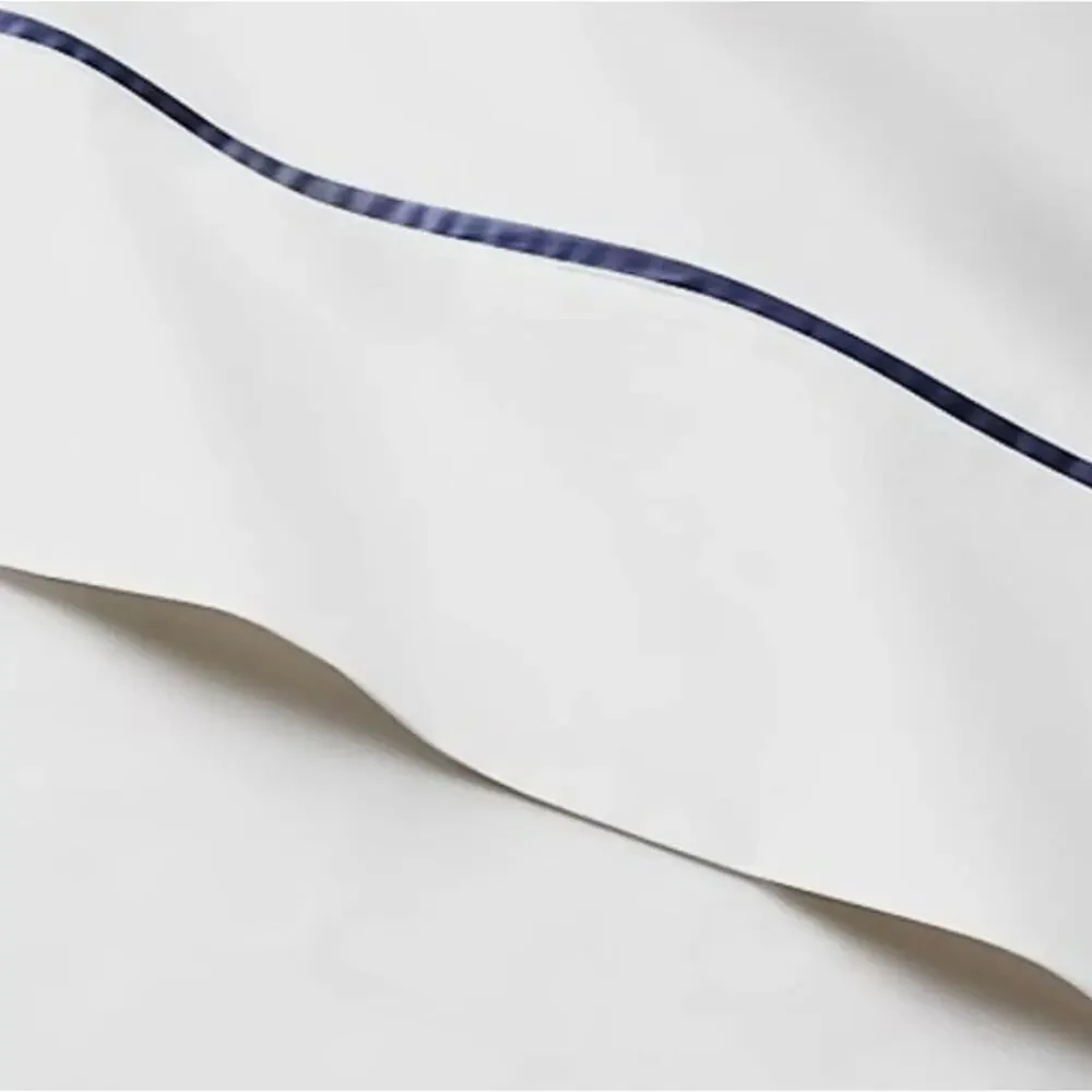 NEW Ralph Lauren King Flat Sheet Palmer White Polo Navy Organic Cotton Old Money